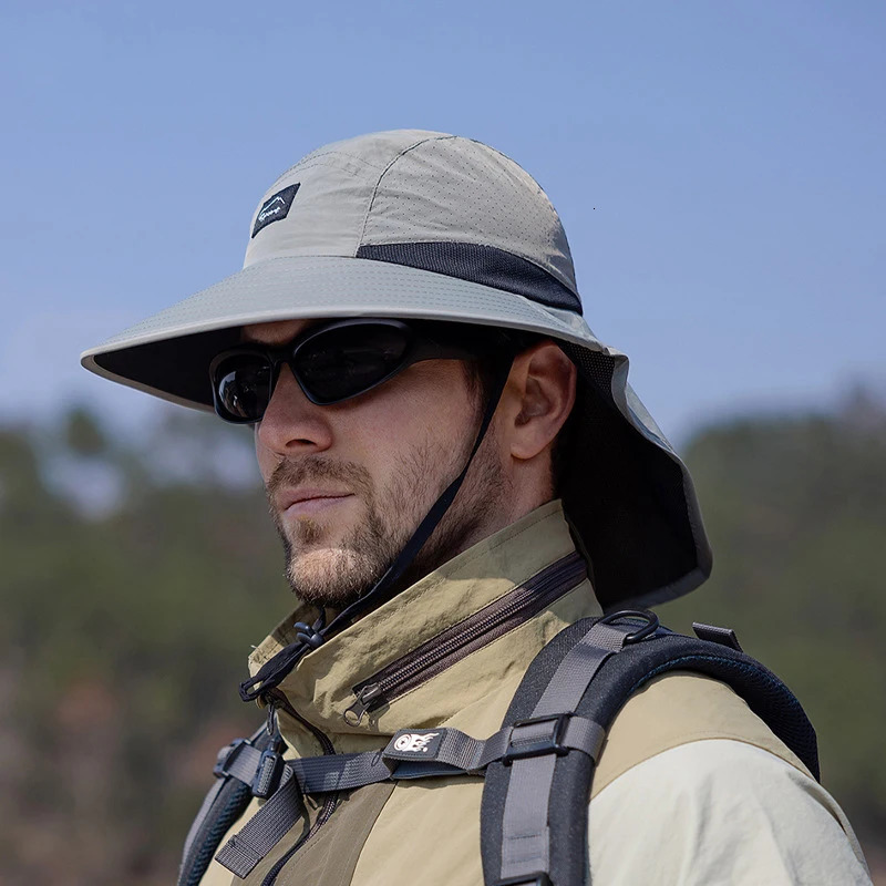 Summer waterproof mens fisherman hat with Shawl outdoor hiking fishing hat breathable wide Brim bucket hat sun protection 250314