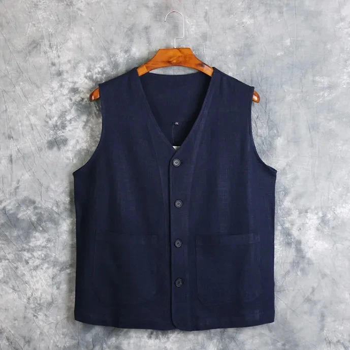 Mens Vest Dress Linen Cotton Waistcoat Jacket Male Formal Vest For Mens Jeans Summer Casual Business Victorian Clothing 250310