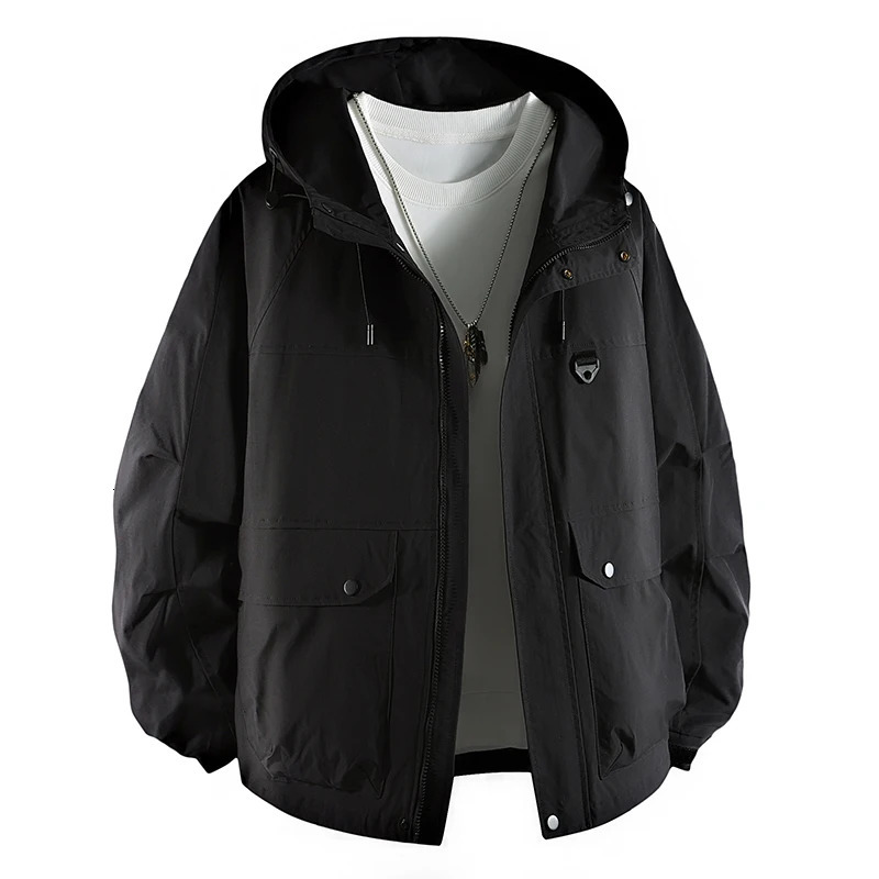 Mens jacket with hooded large pocket windproof slotted size 6XL 7XL 8XL Plus waterproof camping loose and soft 250313