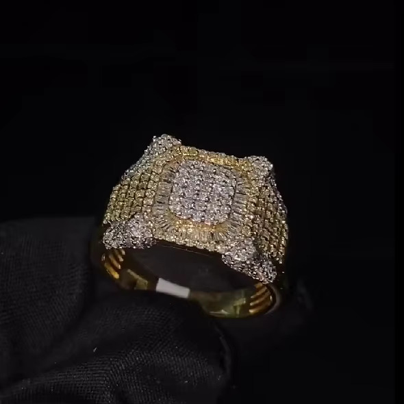 Hiphop Moissanite Ring Iced Out Two Tone Cluster Square 925 Silver VVS Baguette Diamonds Moissanite Mens Ring