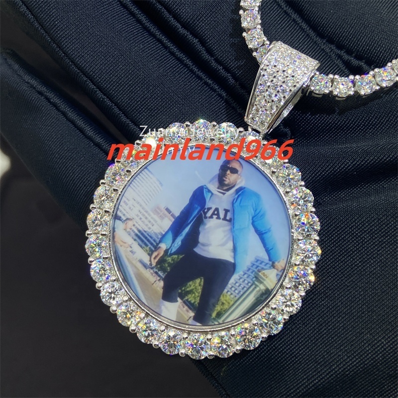 25MM 40MM 55MM Pass Diamond Tester Iced Out Jewelry 925 Sterling Silver VVS1 Moissanite Picture Memory Pendant Necklace