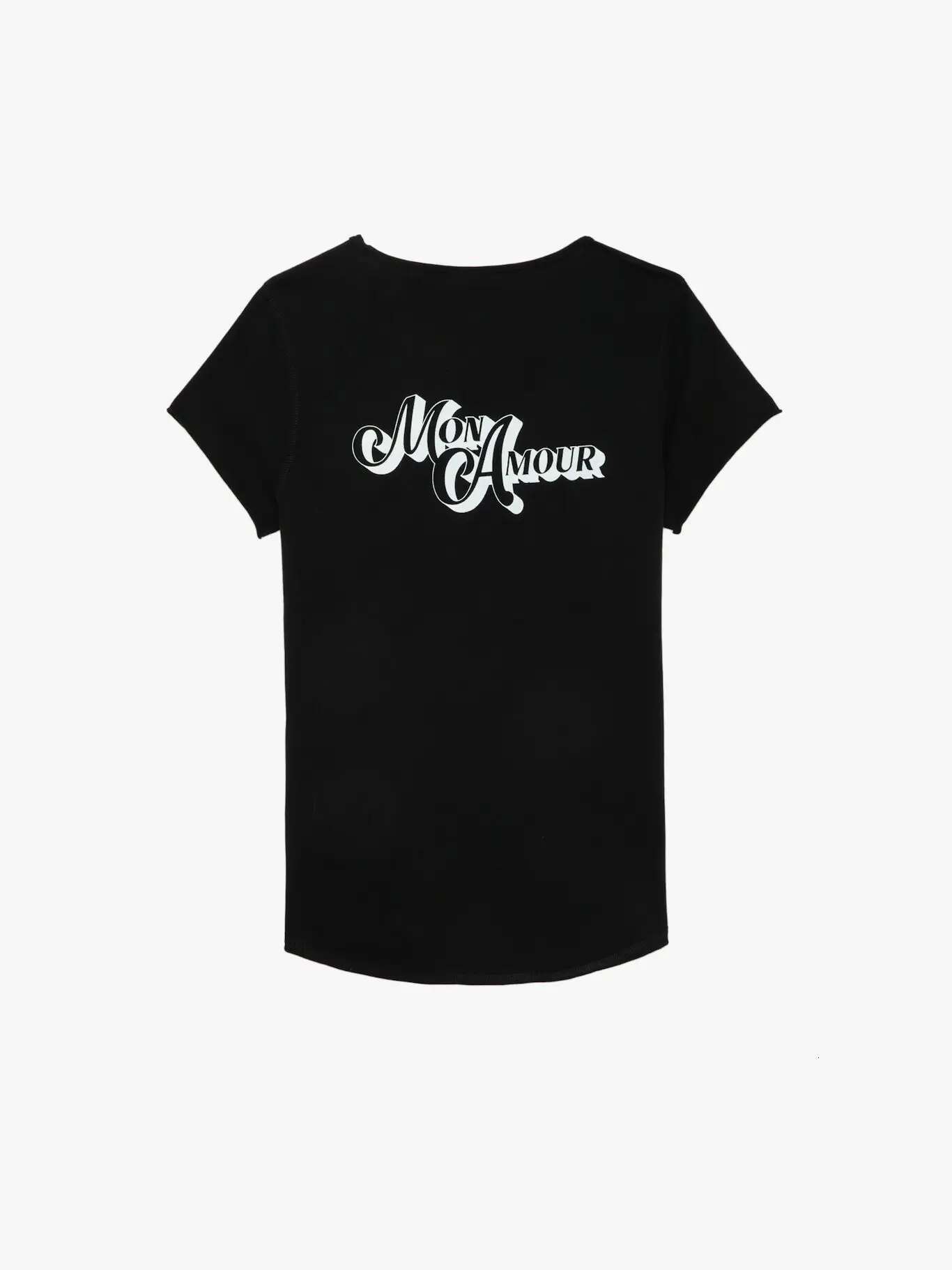 Spring And Summer New French Niche ZV Classic Letter Printed U-Shaped Collar Black Women's Short Sleeved T-Shirt