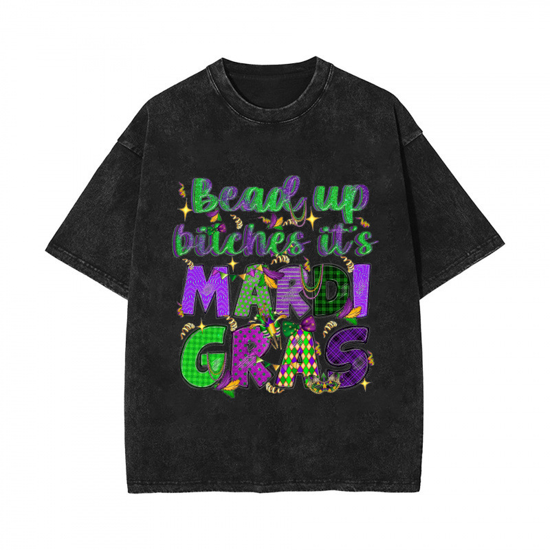 New Mardi Gras Carnival Water Saving Laundry Old Short Sleeved T-Shirt American High Street Top