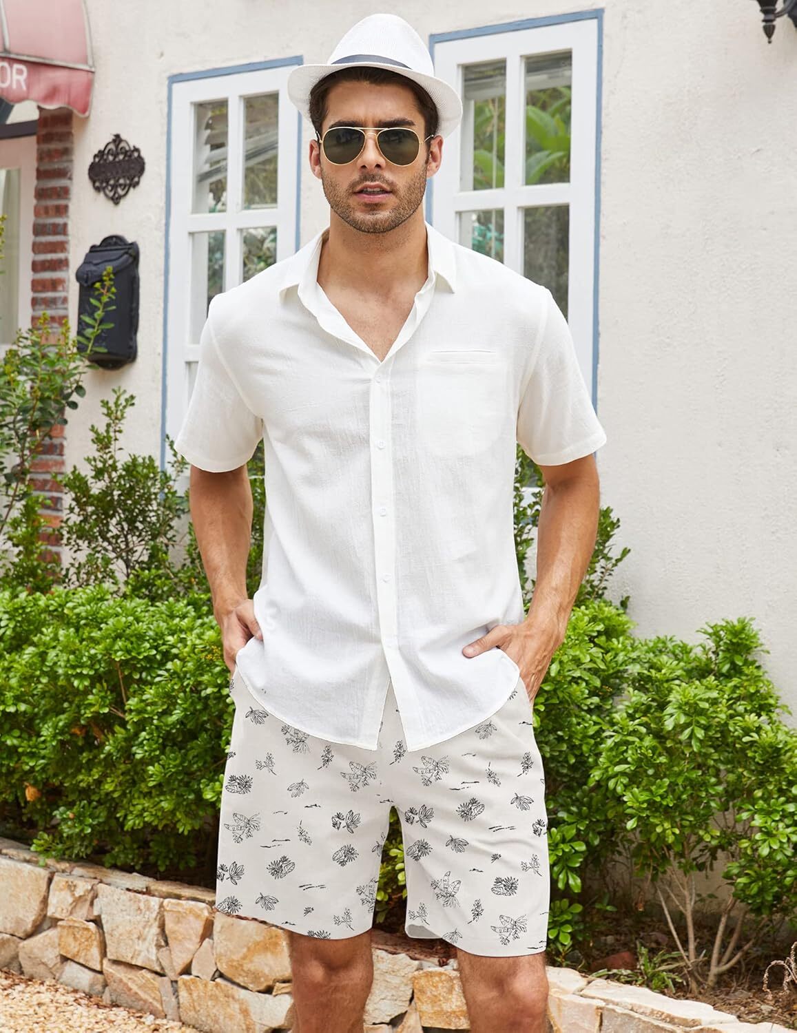 Men's Shorts Casual Elastic Waist Drawstring Summer Beach Shorts printing