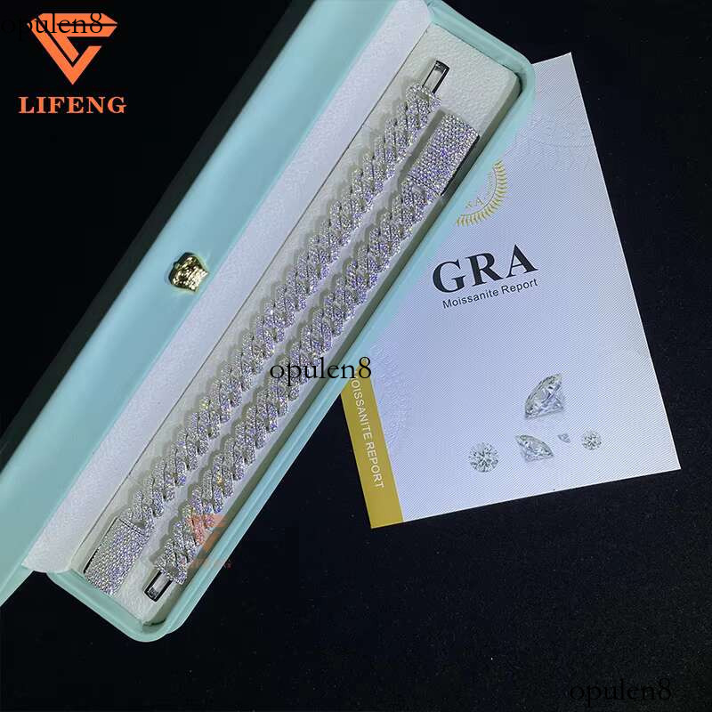 Wholesale 12mm-14mm Moissanite Fine Jewelry Custom Hip Hop VVS Cuban k Chain Sterg Sier Bracelets Bangles Men Women