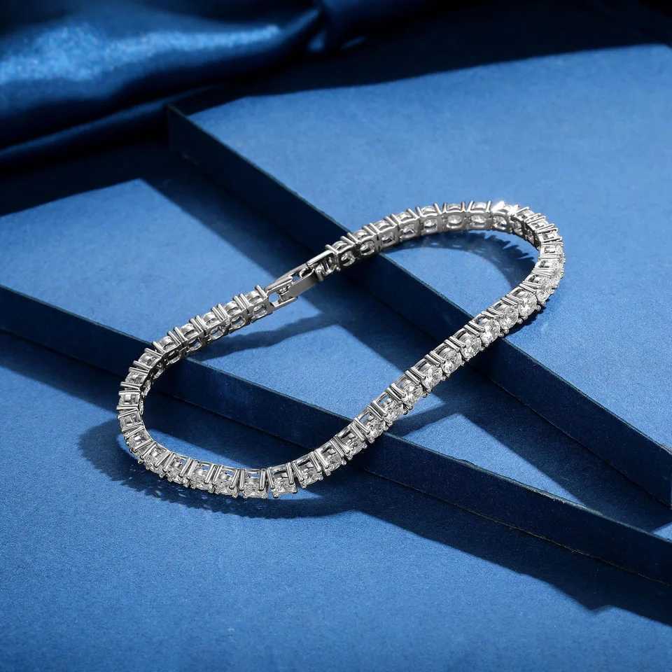 925 sterling silver 4mm tennis bracelet inlaid with zircon crystal electroplating 18k gold luxury fashion womens clothing giftXJ250315