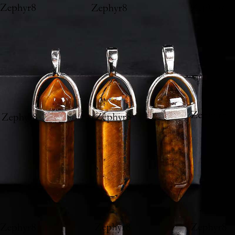 Wholesale Cheap Stone Bullet Head Natural Stones Crystal Hexagonal Column Pendant for Necklace Jewelry Making