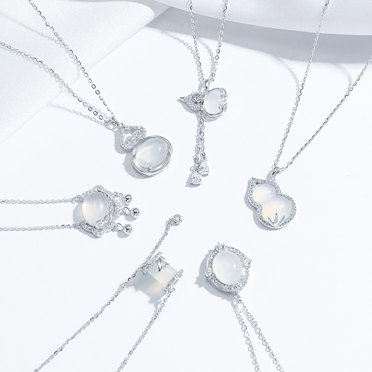 S925 Silver Necklace For Women New Sterling Silver Natural Chalcedony Safe Lock Necklace Retro Zircon National Style Accessory Collarbone Chain