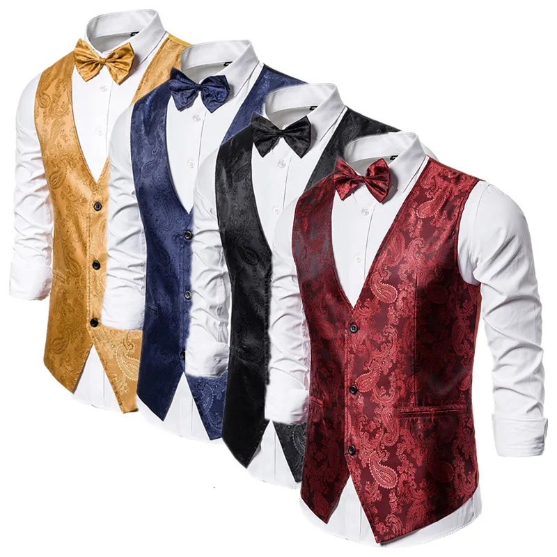 Men Jacquard Suit Vests Thin Tops Fashion Male Dance Party Dress Waistcoat 250310