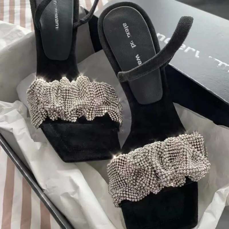 New Summer Fashion Design PU High Heels Women's Shoes Square Toe 7 Cm Non Slip Rhie Pumps Bg Women Sandals