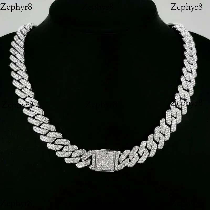 16/18/20/24inch k Hip Hop Iced Out P Chain 2 Row Rhie Paved Miami Rhombus Cuban Men Necklace