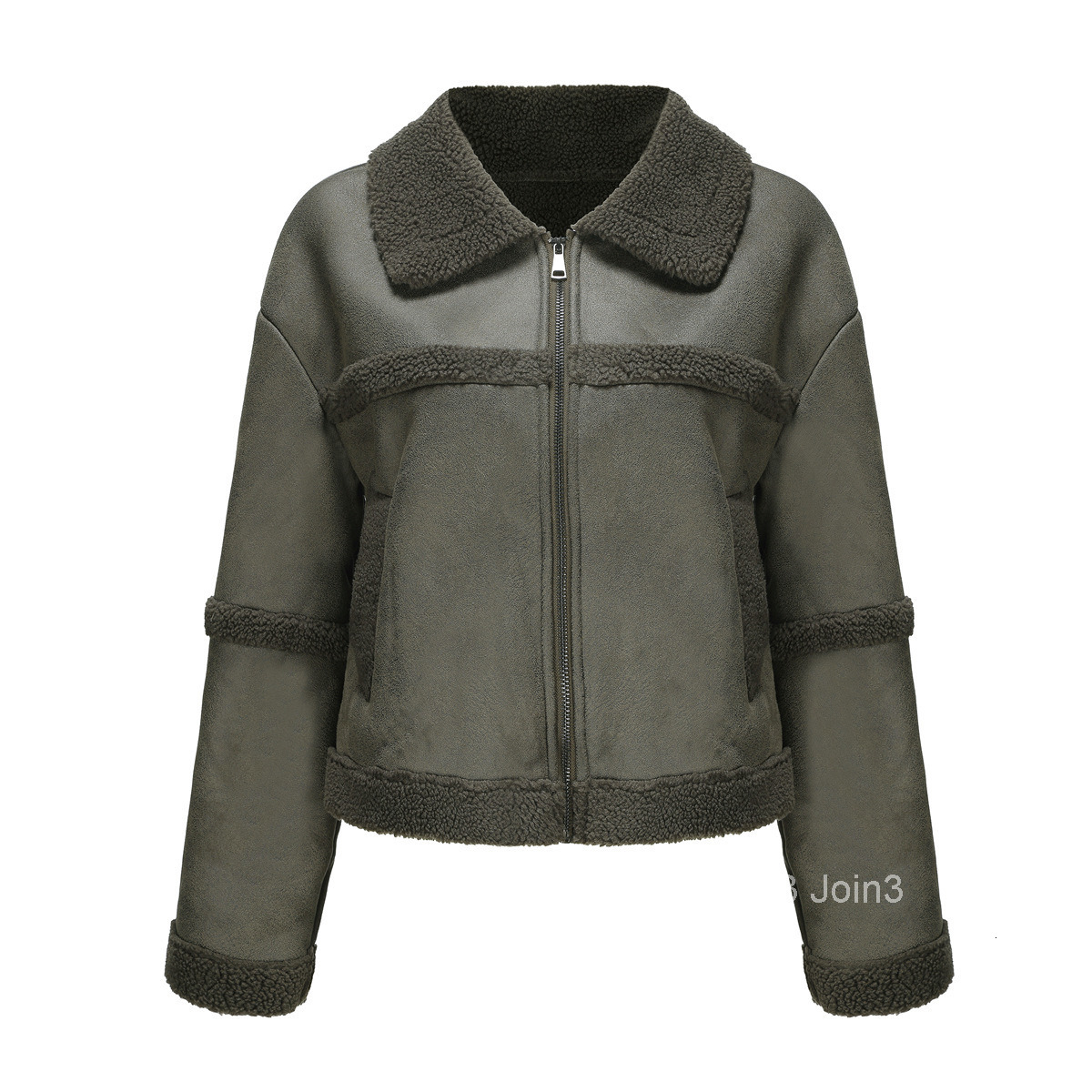 Fashion Autumn/winter New Suede Womens Fashion Warmth Plus Plush Leather Coat Casual Windproof Coat Womens Wear Join3