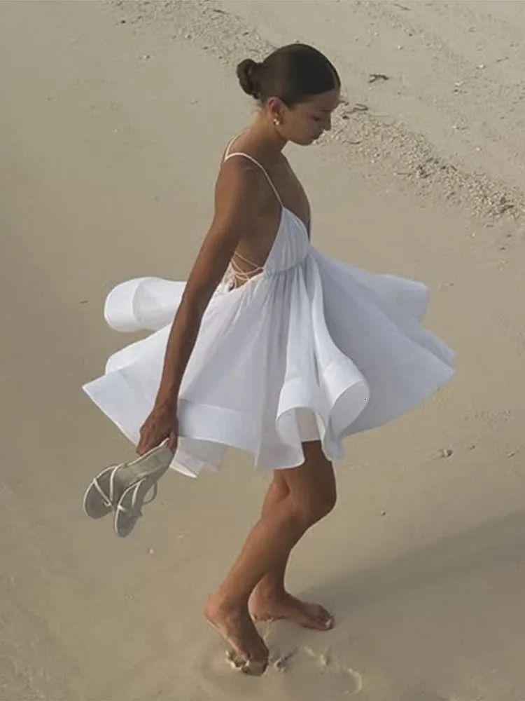 Sexy Backless Floral Mini Dress Women Deep V-neck Sleeveless Printed Female Party Dresses Spring Summer Lady Beach Robe 250314