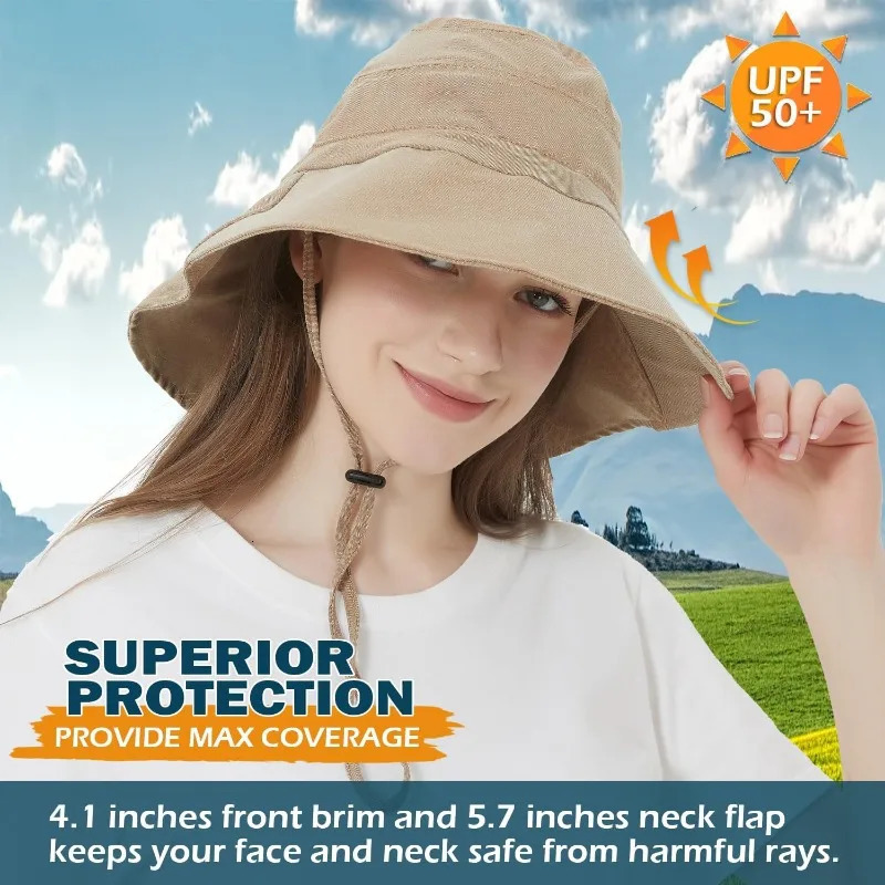 Womens visor with neck flap UPF 50 UV protection wide brimmed packable cotton cap Fishing Hiking Garden Beach 250314
