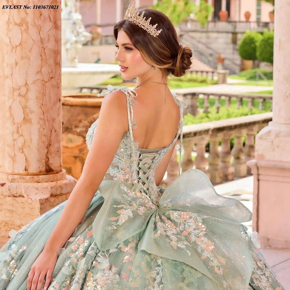 2025 custom mint mexican prom quinceanera dress 3d ral beads corset cape sweet bow 16 dresses years