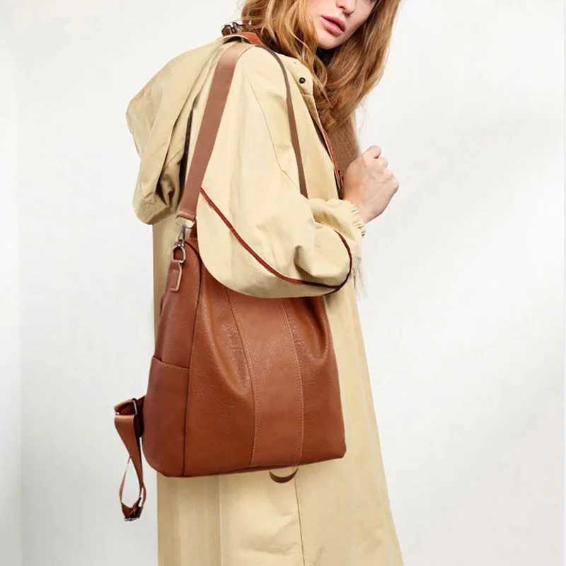 New Arrival Anti theft retro leather backpack womens shoulder bag womens high-capacity travel backpack school backpack girl Mochila Mujer T250315
