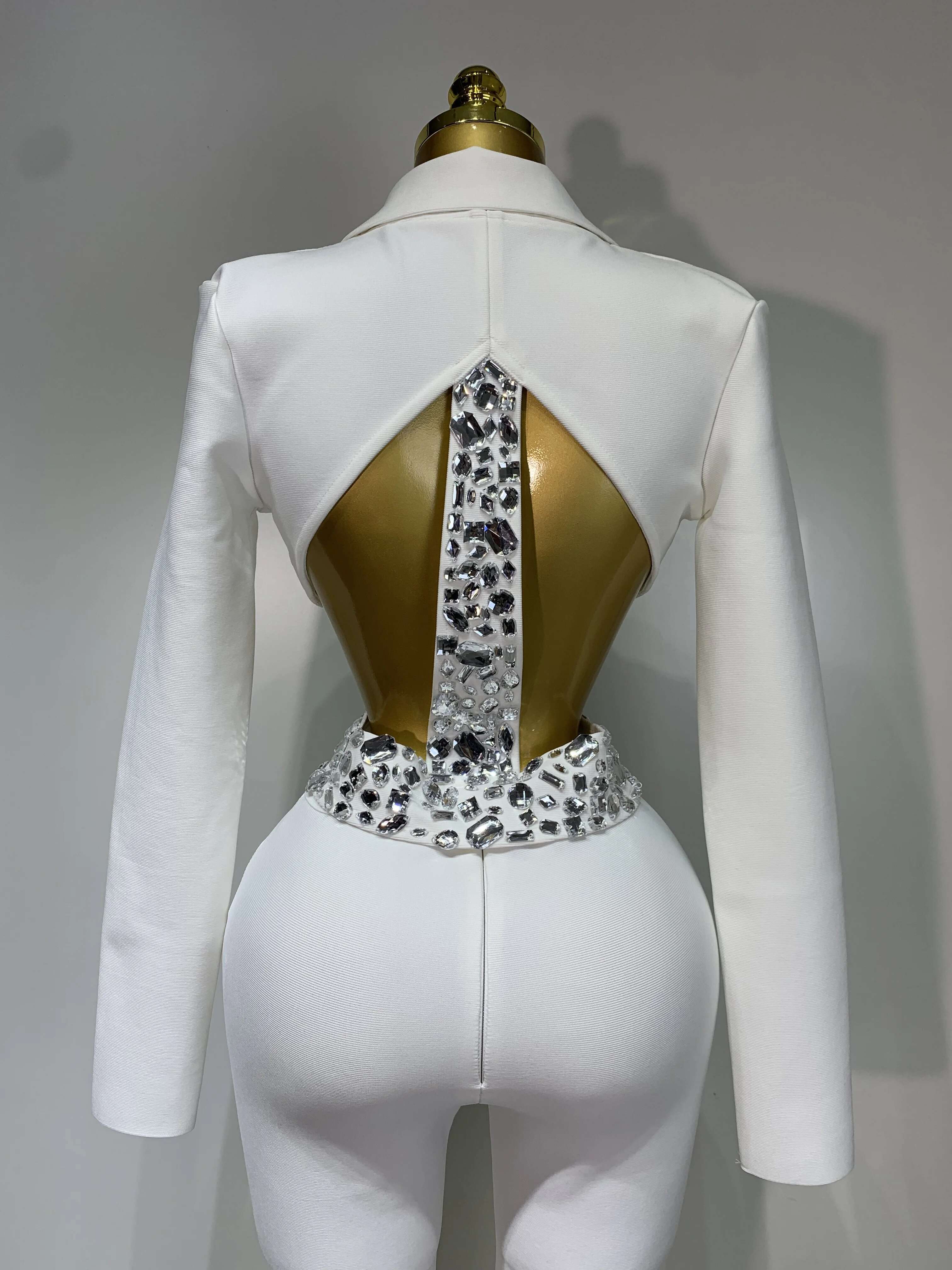 Women Sexy Long Sleeve Beading Bodycon Two Pieces Pants Bandage 2025 Celebrity Designer Fashion Women's Birthday Set