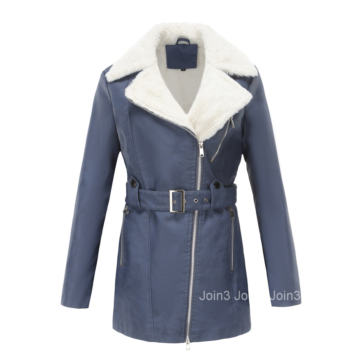 Fashion Autumn/winter New Long Sleeved Plush Leather Coat Womens Polo Double Head Zipper with Belt Warm Coat