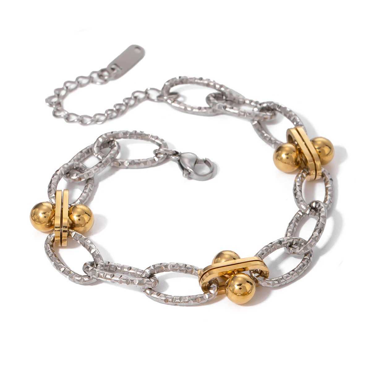 18K PVD galvanized stainless steel matching color handmade circular bead chain bracelet rust resistant metal charm jewelryXJ250315
