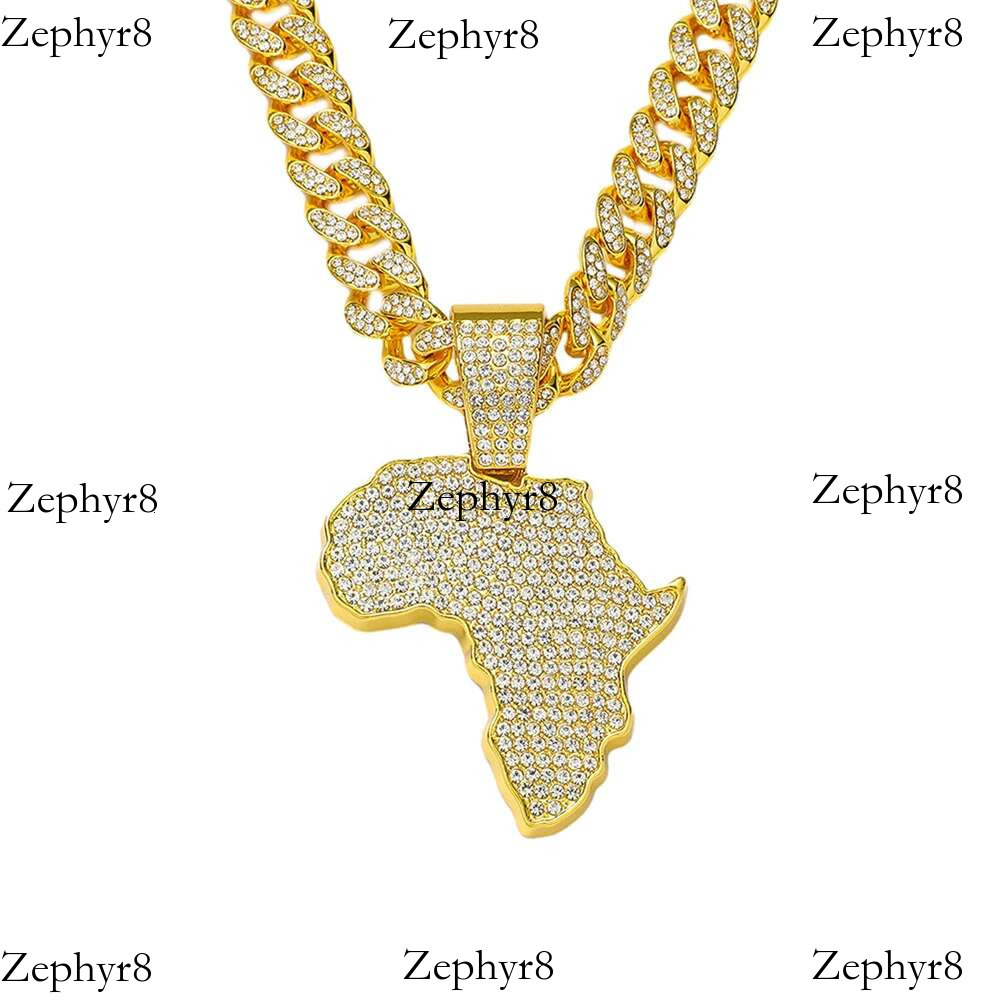 2025 New model Men Women Hip Hop Africa Map Pendant With 13mm Rhies Miami Cuban Chain HipHop Iced Out Bg Necklaces Fashion Jewelry