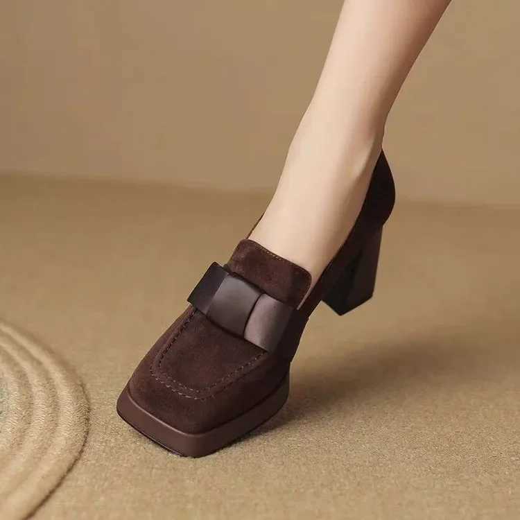 Womens New High Heels Fashion Bow Dress Loafers Womens Platform High Heels Leather Shoes Mary Jane Retro Womens Shoes Solid Color M250315