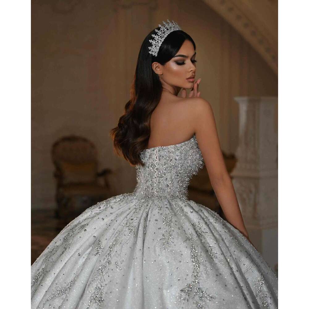 Illusion Ball Gown Strapless Strass Lace Wedding Dresses Custom Color