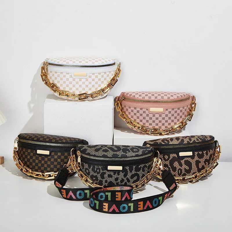 Simple chest bag leopard hoop print crossbody belt bag metal chain shoulder bag women handbags ladies hand bags crossbody bag Y250315