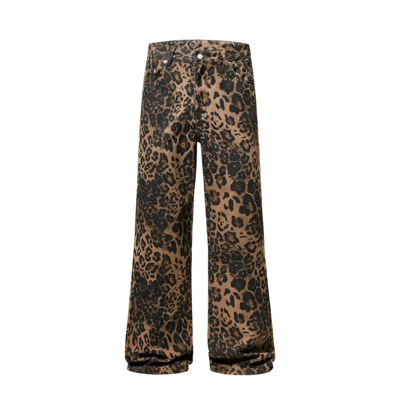 Mens jeans Baggy Casual American style Leopard print Vintage pants Straight High Street fashion Hip hop Trousers for men 250314
