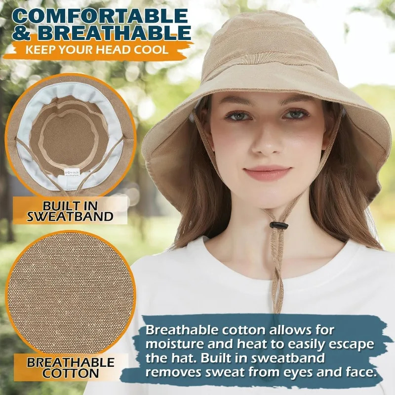 Womens visor with neck flap UPF 50 UV protection wide brimmed packable cotton cap Fishing Hiking Garden Beach 250314