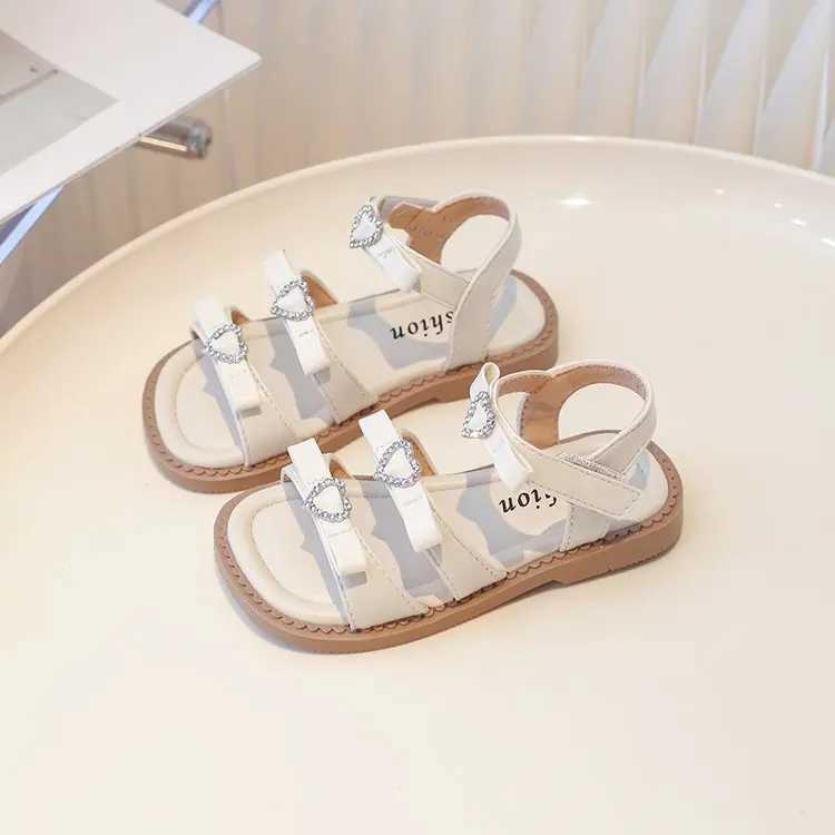 Girls Sandals 2025 Summer Fashion Bow Soft Bottom Baby Princess Shoes Childrens Open Lace Beach Shoes 3-8 Years OldT250315