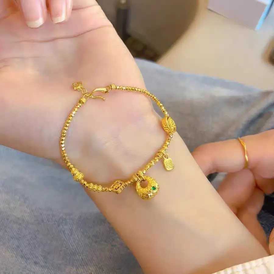 24K Flash Broken Gold Lump Braided and Wrapped Hidden Bracelet Suitable for Women 9999 Real Gold New Disco Bead BraceletXJ250315