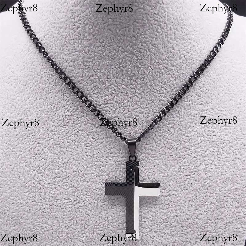 Goth Stainless Steel Cross Pendant Biker Men Punk Black Sier Color Crucifixion Crystal Necklace Hip Hop Jewelry N6337