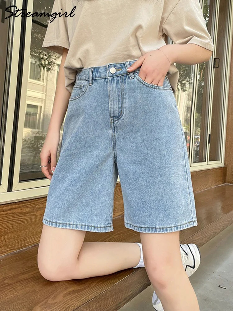 Streamgirl High Waisted Jeans Shorts for Women Retro Denim Shorts Loose Womens Short Straight Jeans Summer 250312