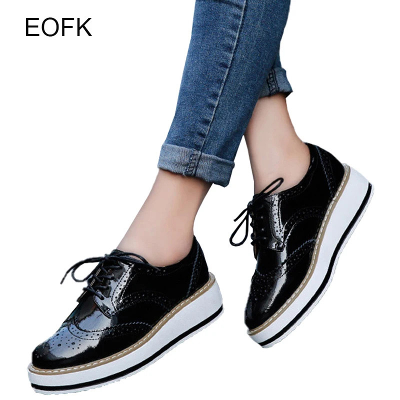 EOFK Spring Women Oxford Flats Leather Comfort Lady Brogue Derby polish er Platform Casual Shoes Sneakers Transparent250314