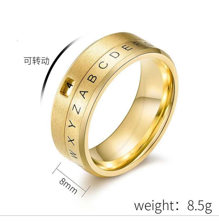 8MM Men's Stainless Steel Alphabet Number Spinner Ring Decoder Design Promise Engagement Wedding Band