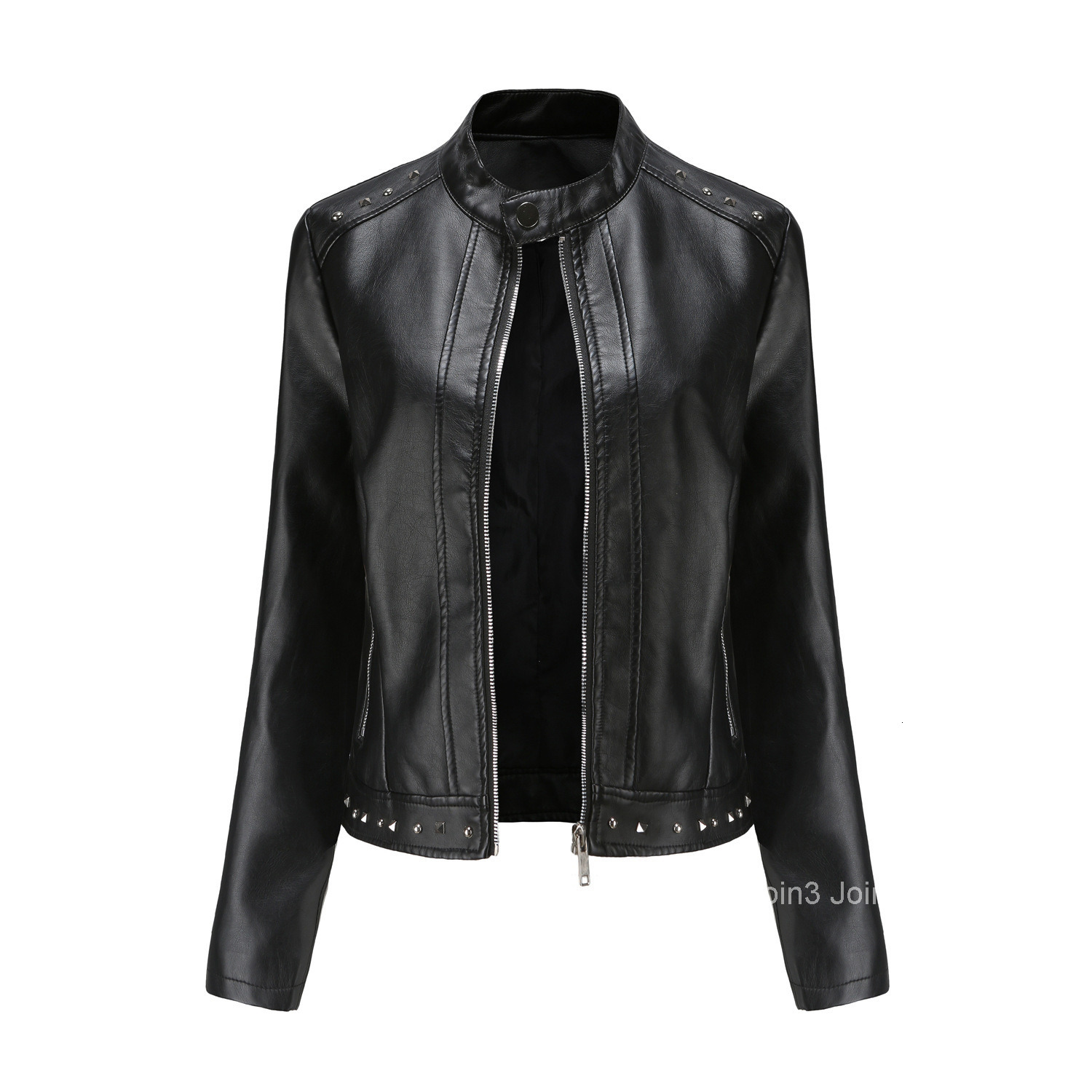 Fashion New Rivet Fashion Stand Up Collar Leather Jacket for Women S-5xl Solid Color Casual Jacket for Women Spring and Autumn Outerwear Join3