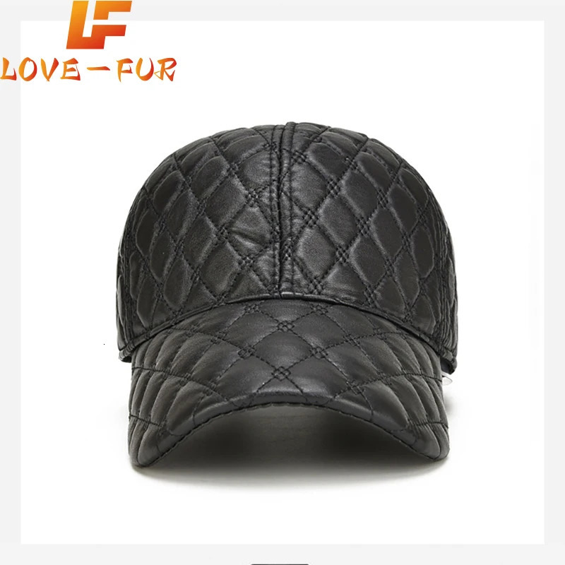 Spring Genuine Sheepskin Leather 55-61CM Black Baseball Caps For Man Casual Street Gf Hats Dad Hat 250314