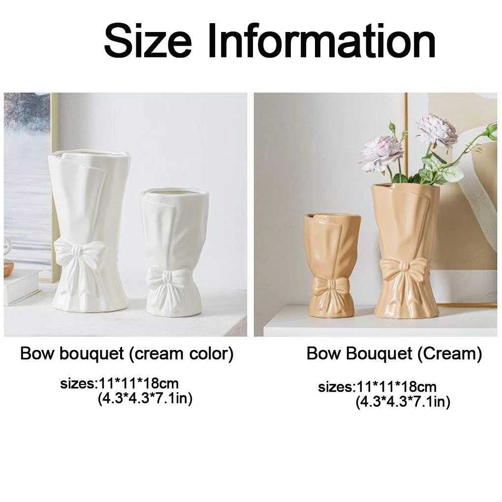 Elegant Bow Premium Green And Flowers Cute Adds Beauty Decor Delicate Flowers Handcrafted Texture Vase Milky WhiteT250315