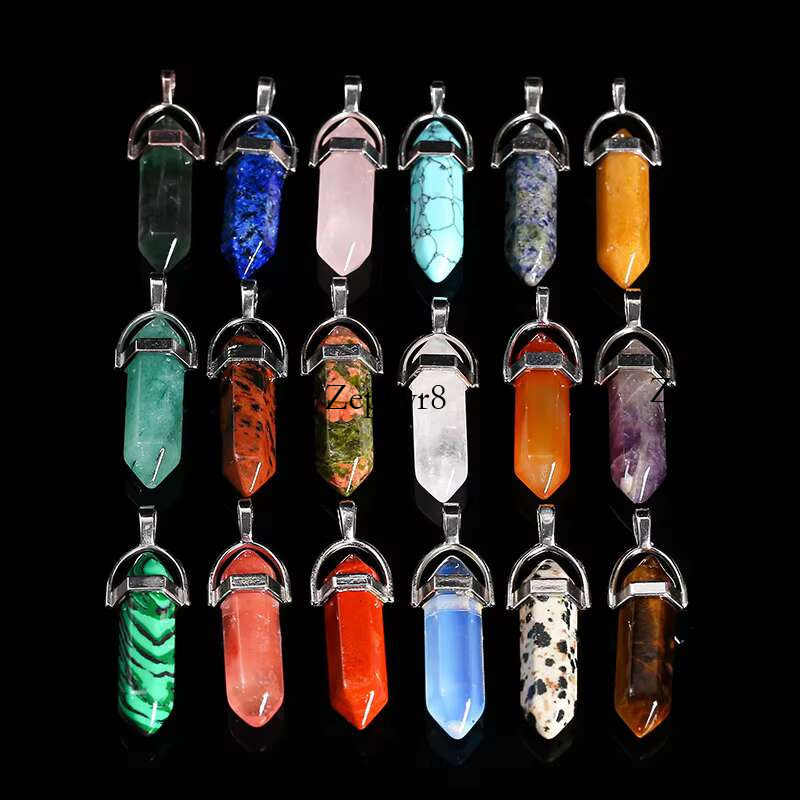 Wholesale Cheap Stone Bullet Head Natural Stones Crystal Hexagonal Column Pendant for Necklace Jewelry Making