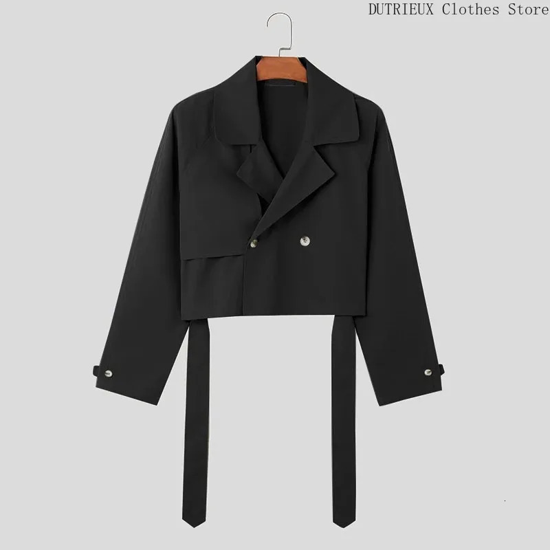 loose mens short trench coat lapel lace cargo jacket super cool street motorcycle 250313