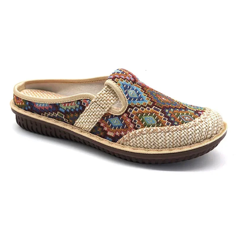 Fashion Womens Shoes Ethnic Style Embroidered Linen Breathable Outdoor Casual Slippers Shoes for Women Zapatos De Mujer 2024 250314
