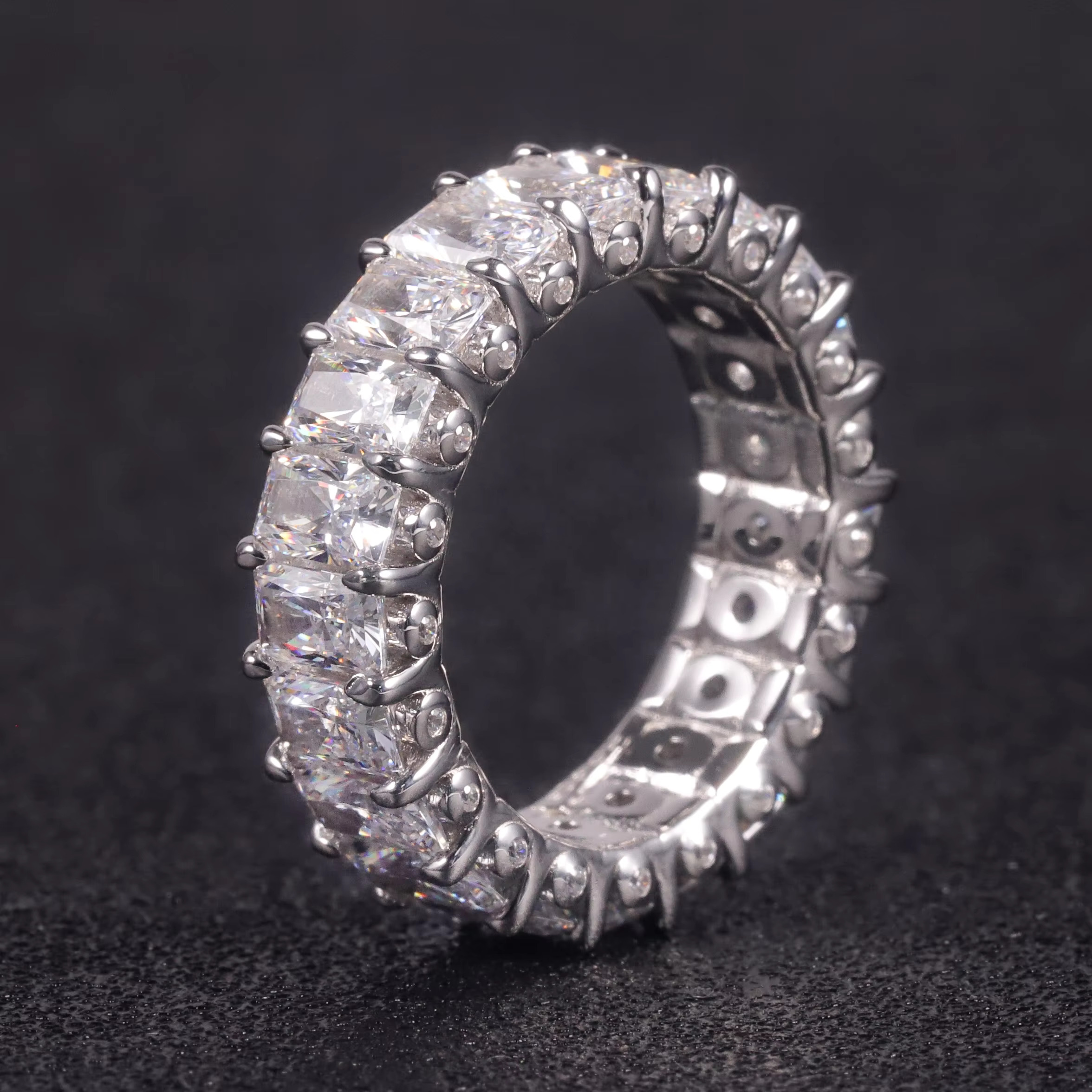 OL1422 Abiding Fine Jewelry Radiant Cut 3x5MM Moissanite Diamond 925 Sterling Silver Engagement Eternity Band Ring