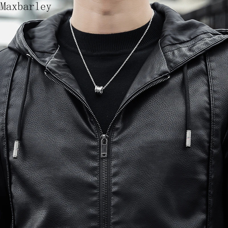 mens leather jacket autumn and winter fashion hooded middleaged elderly artificial clothing motorcycle 250313