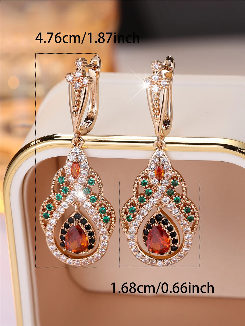 Trendy Crystal Red Zircon Drop Water Hoop Earrings For Women Vintage Gold Color Wedding Jewelry 250314