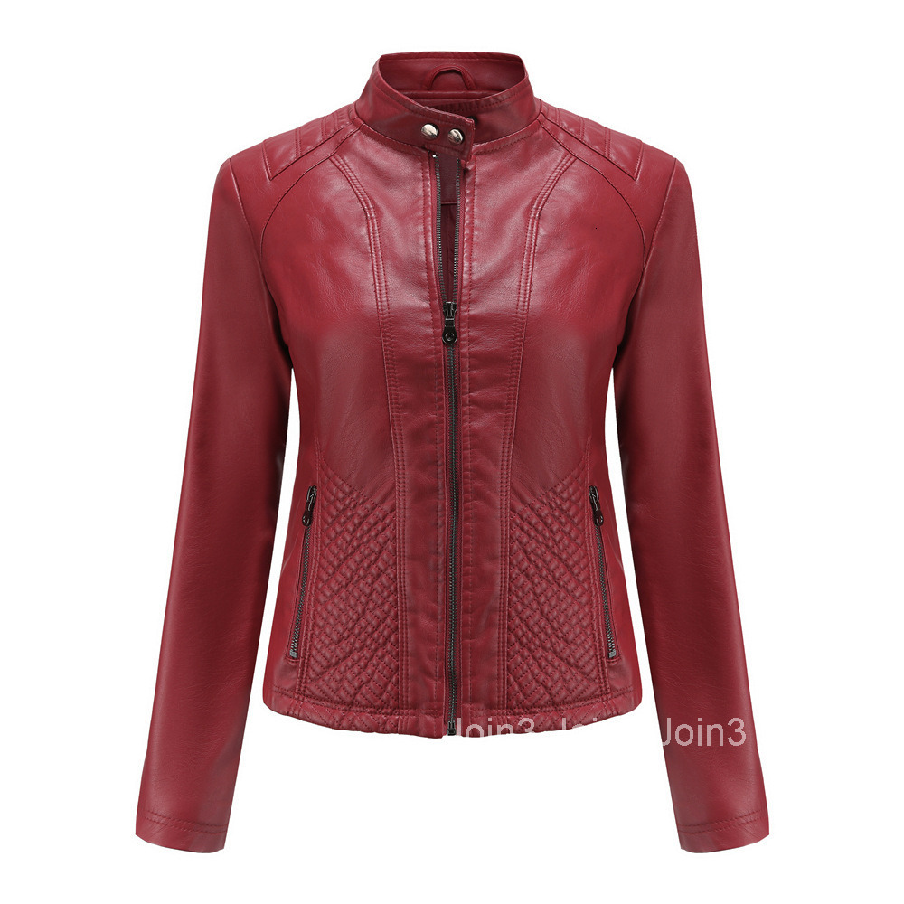Fashion Autumn and Winter New Leisure Leather Clothes Womens Simple Trend Thin Coat Long Sleeve Motorcycle Jacket Womens Wear