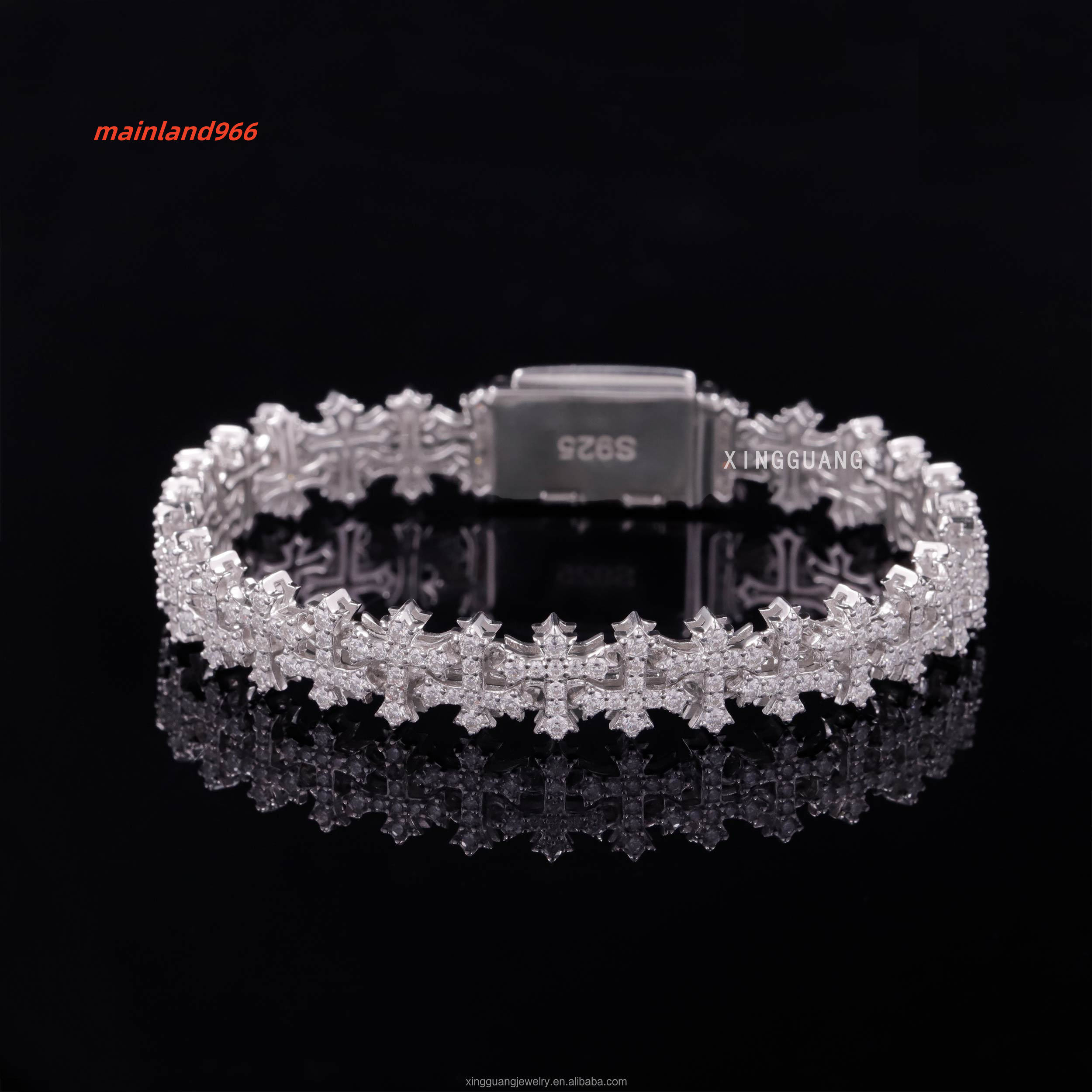 New Design Sterling Sier Gold Plated Link Bracelets Iced Out Vvs Moissanite Full Dia Cross Chain Bracelet