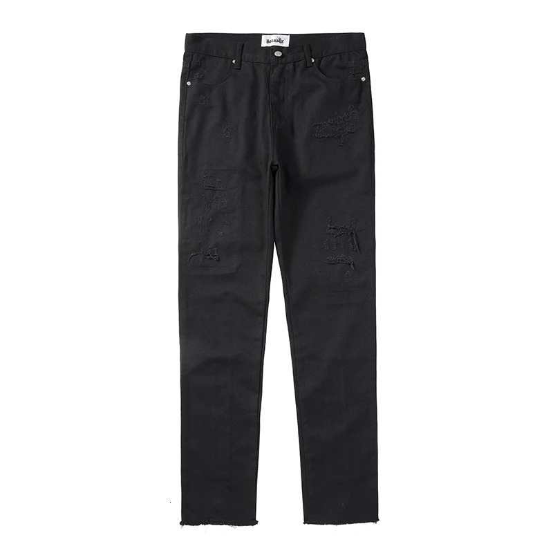 Harajuku back zipper hole torn white jeans mens straight wash retro oversized streetwear casual denim Trouser 250313