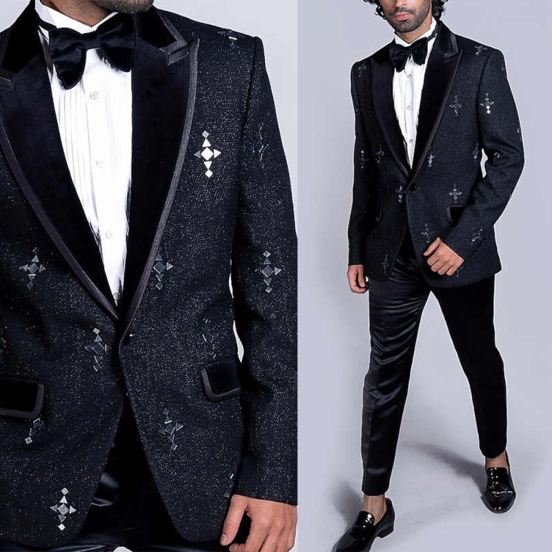 Bling Wedding Tuxedos One Button Appliques Men Suit Peaked Lapel 1 Piece Set Jacket Fashion Groom Business Blazers Customized