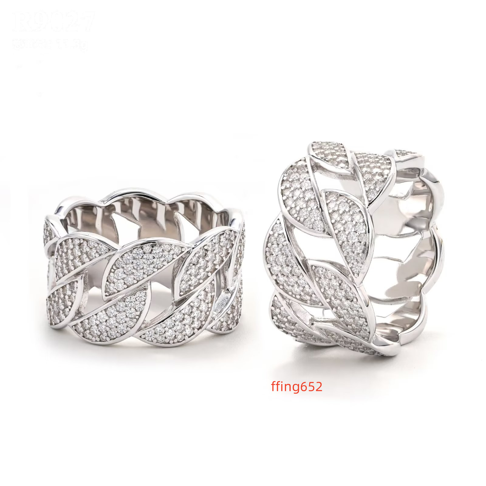 Thick S925 Silver MOISSANITE 3-ROW CUBAN LINK RING Pave DEF Color VVS Moissan Chain Band Fine Jewelry for Men Women Lovers Gift