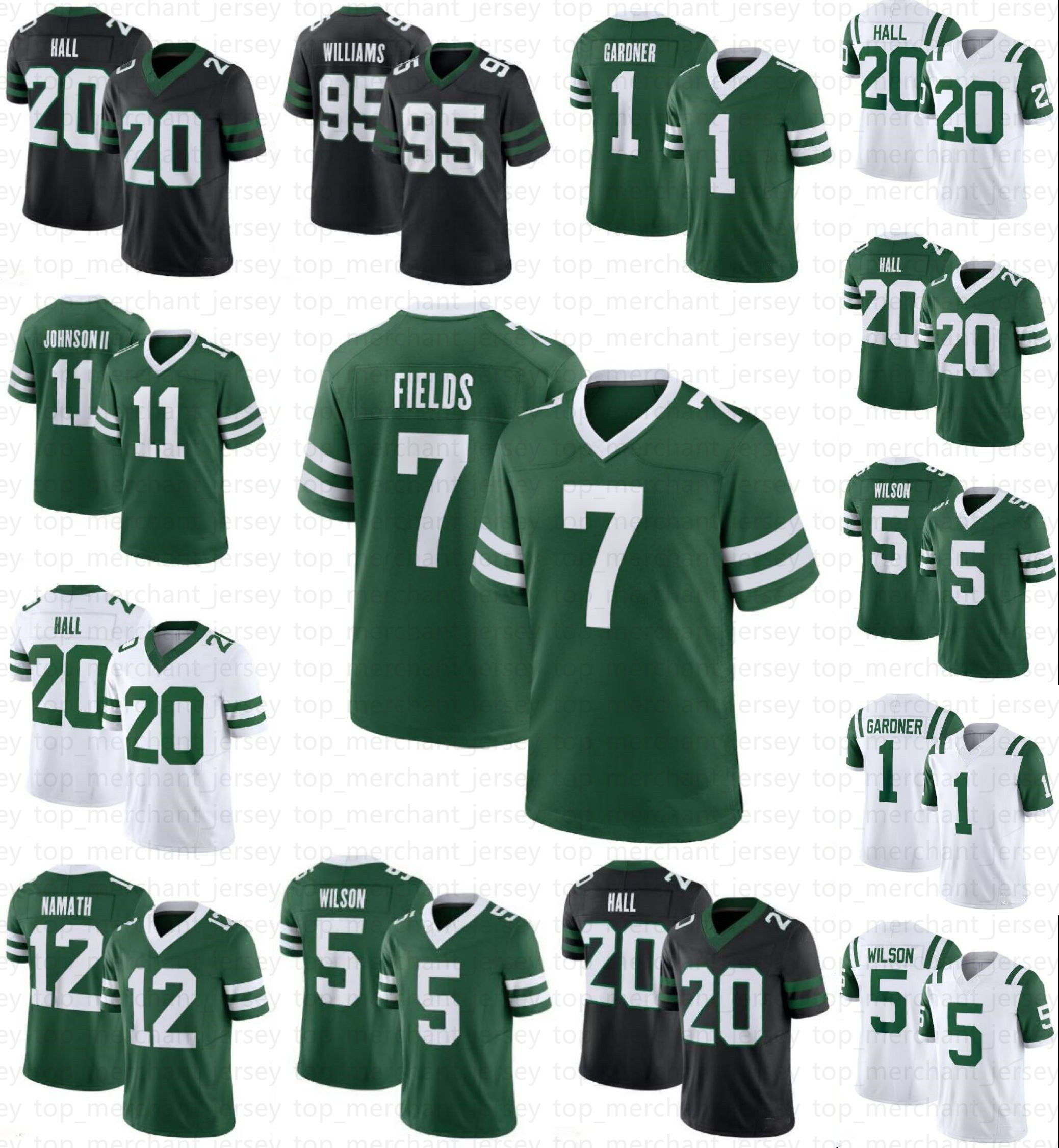 Justin Fields Football Jersey Garrett Wilson Ahmad Sauce Gardner Quinnen Williams Breece Hall Gastineau Darrelle Revis Joe Namath Jamien Sherwood Wayne Chrebet